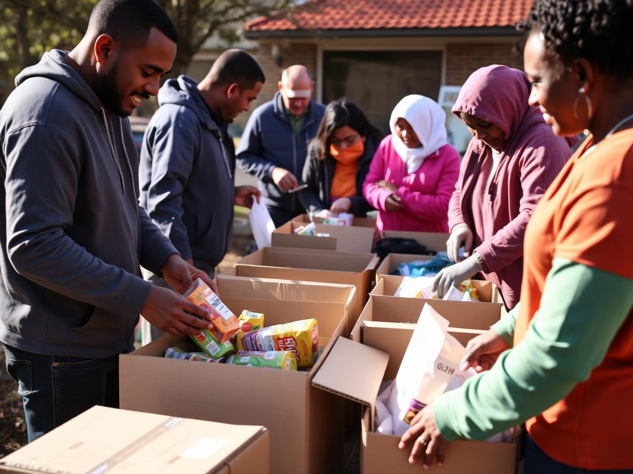 Volunteers preparing community support parcels